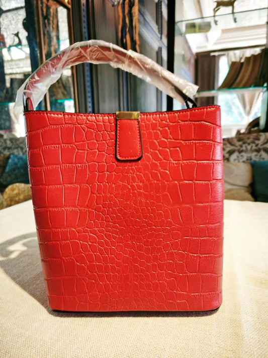 Red Crocodile Pattern Bucket Bag
