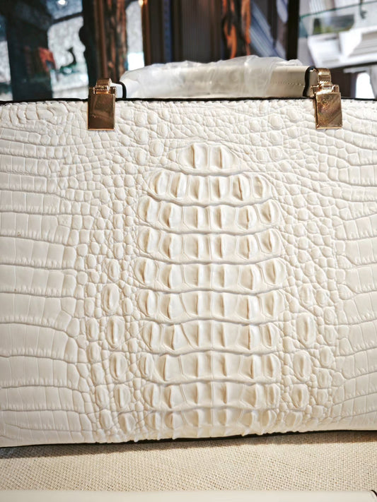 White Crocodile Pattern Mother-and-Son Bag with Matching Pouch