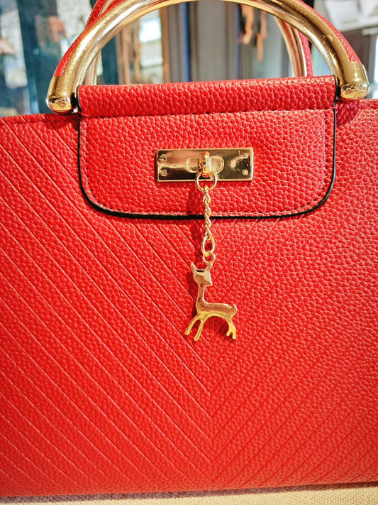 Red Boston Bag with Deer Charm