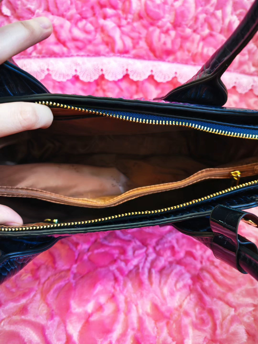 Royal Purple Gradient Crocodile-Texture Tote Bag