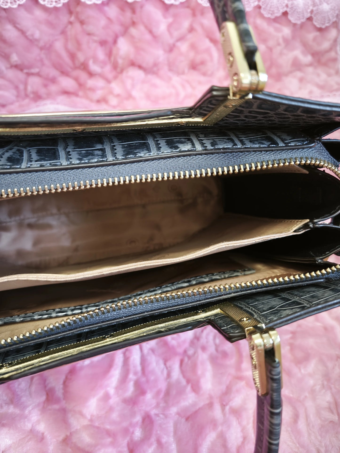 Ink-Grey Croc Gilded Pearl-Crystal Bag (M07)
