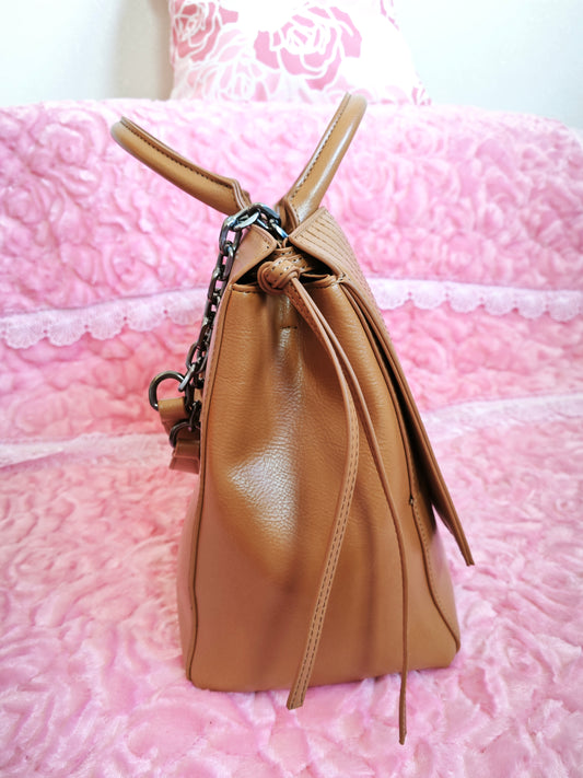 Warm Brown Snake-Print Panel Tote Bag