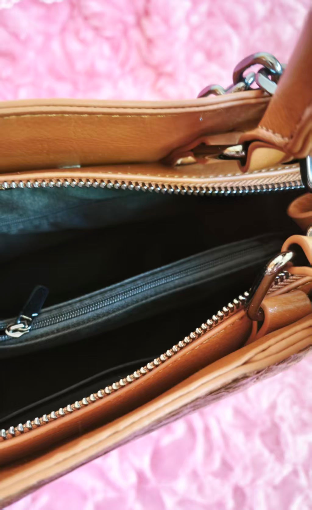 Warm Brown Snake-Print Panel Tote Bag