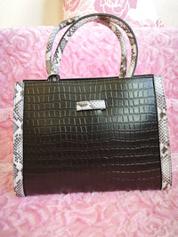 Black Crocodile & Python Texture Color-Block Tote Bag (M39)