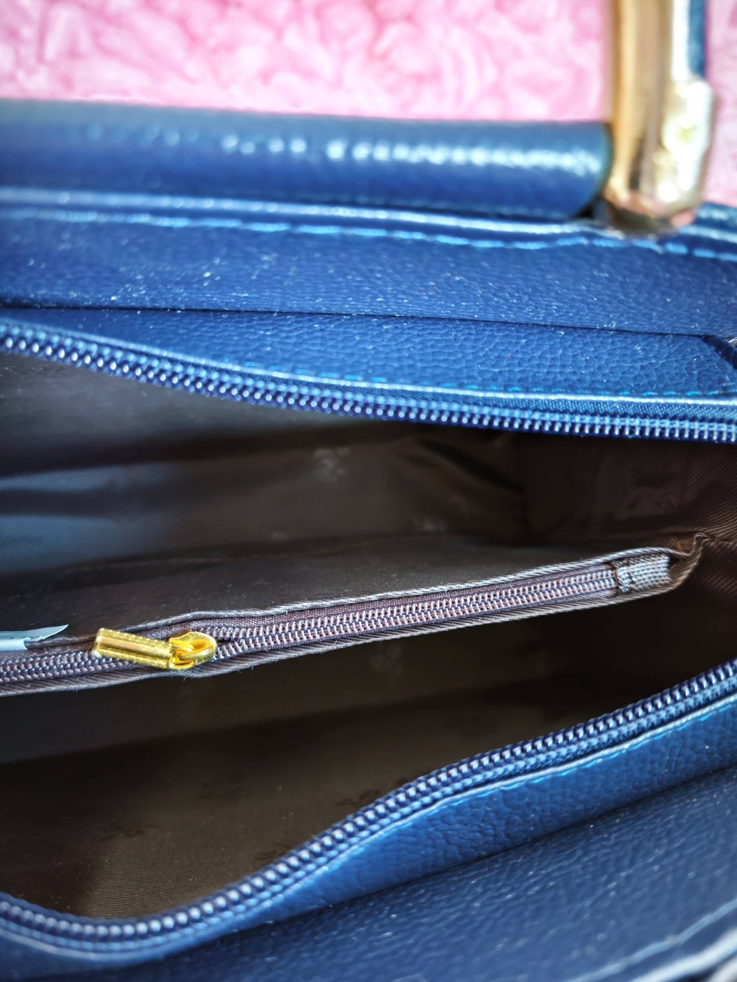 Navy Textured Mini Handbag with Gold Accents