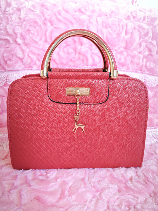 Burgundy Textured Mini Handbag with Gold Accents