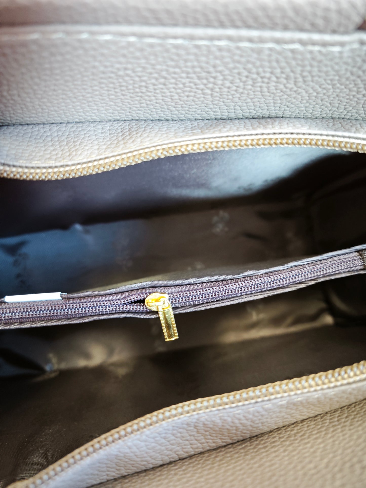 Ash Gray Textured Mini Handbag with Gold Accents