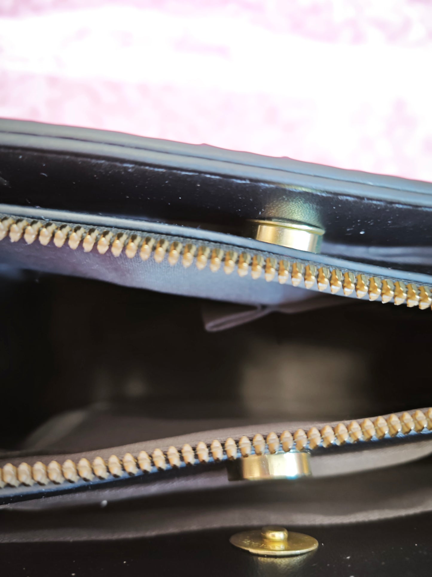 Black Crocodile-Print Handbag with Gold Accents