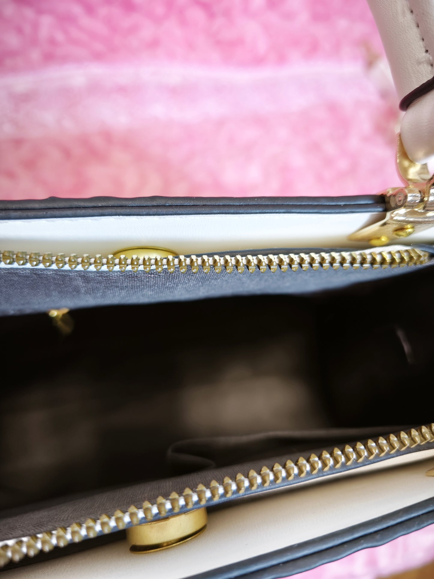 Cream Crocodile-Print Handbag with Gold Accents