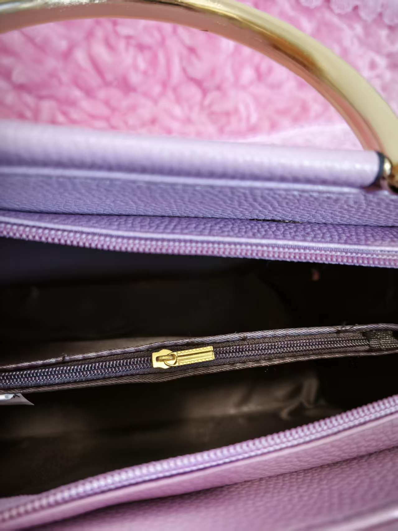 Soft Purple Textured Mini Handbag with Gold Accents