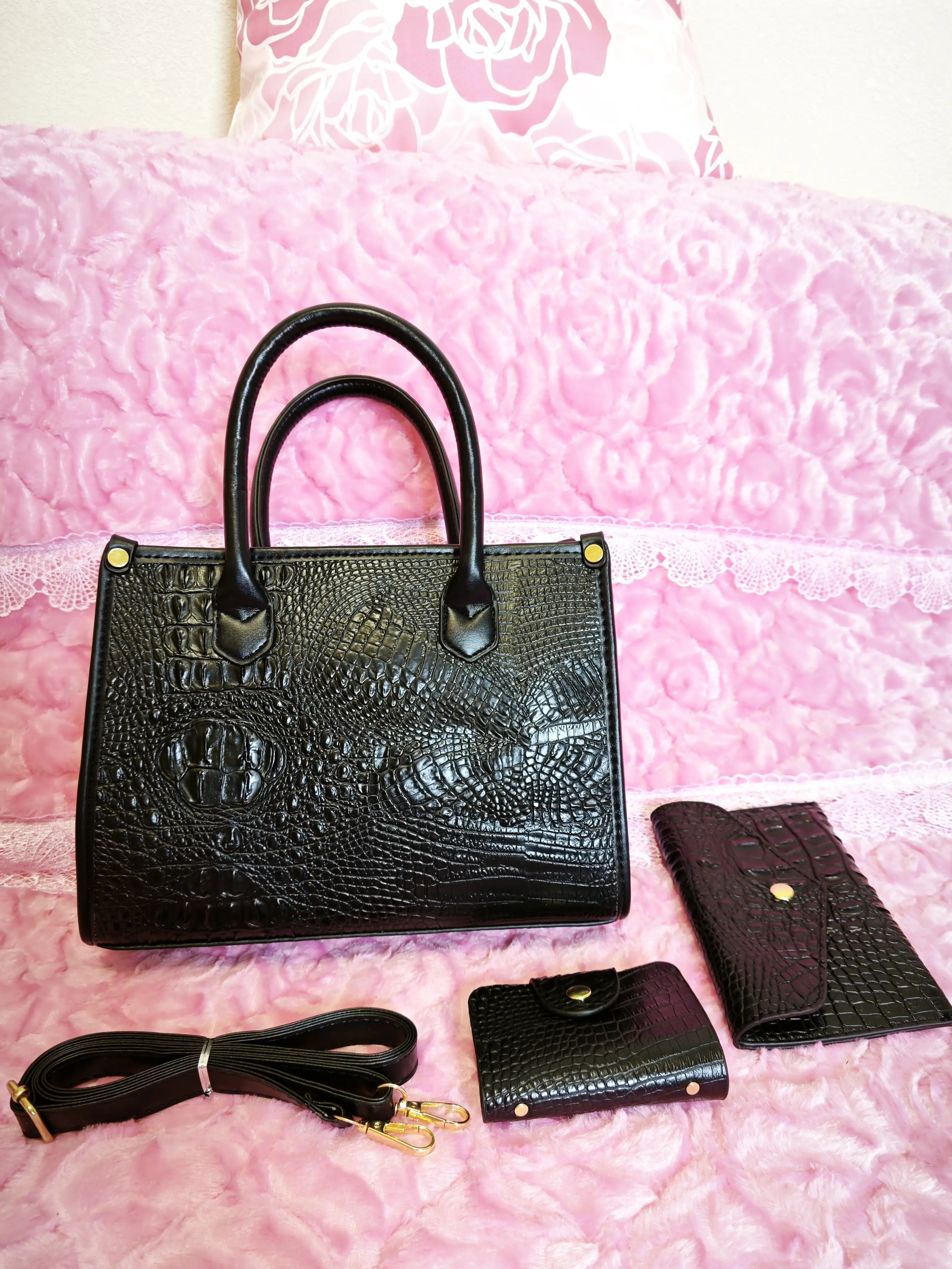 All-Black Crocodile Texture Mother-Child Tote Bag (M74) – RekissaStyle All-Black Crocodile Texture Mother-Child Tote Bag (M74) – RekissaStyle