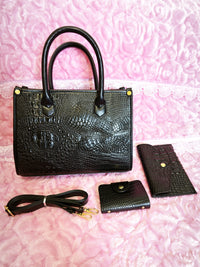 All-Black Crocodile Texture Mother-Child Tote Bag (M74)