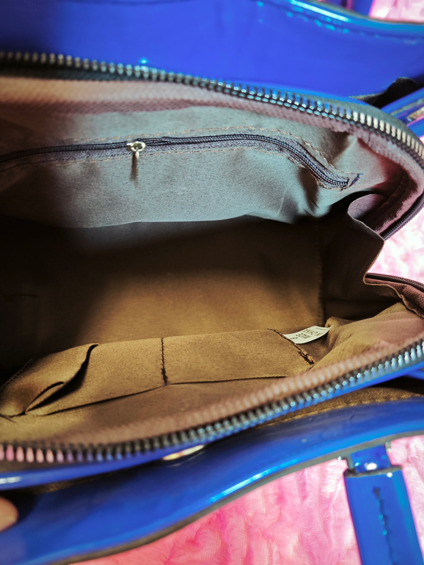 Bright Blue Patent Crocodile-Print Handbag with Metal Accents