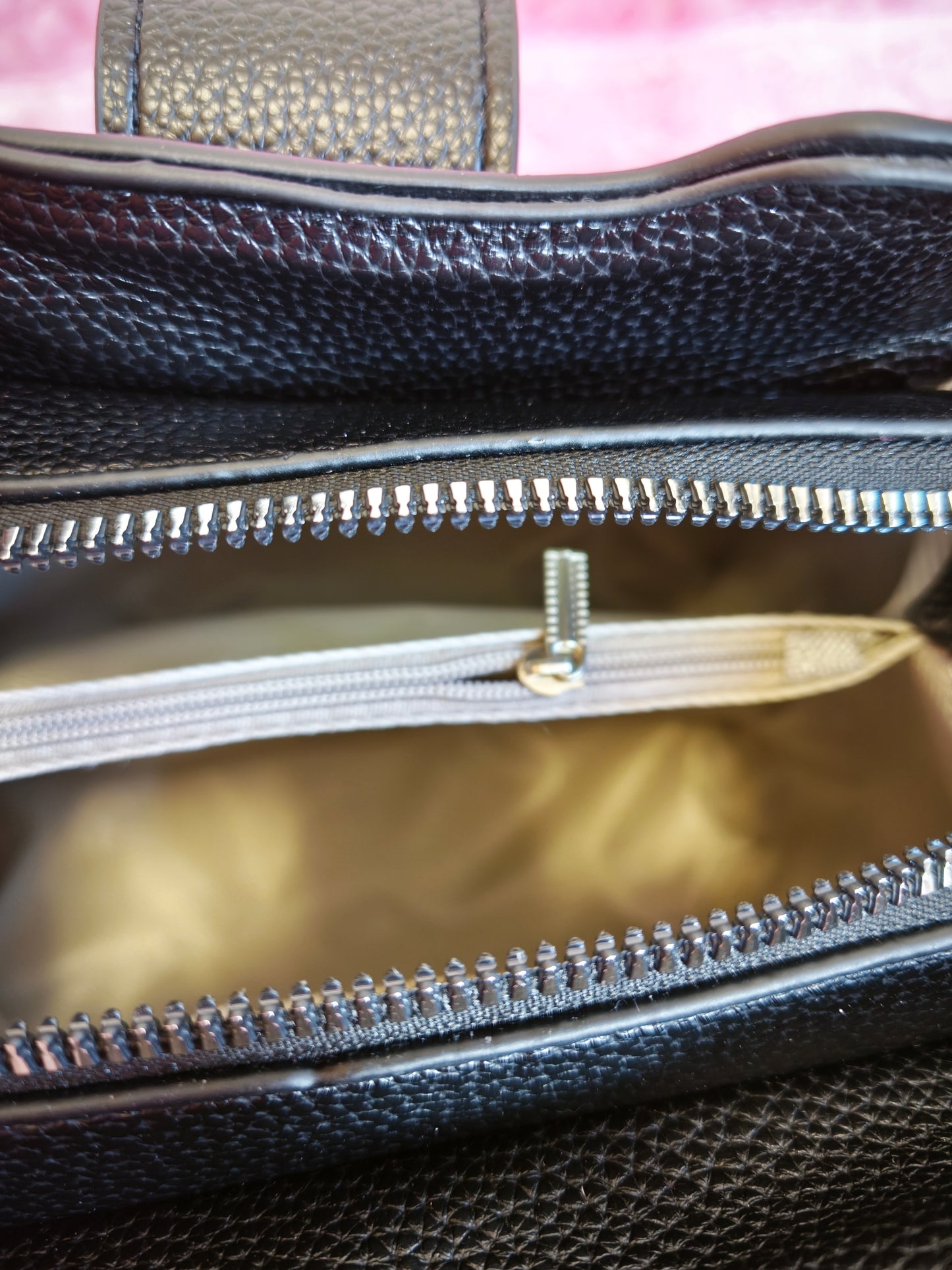 Black Leather Handbag with Metal Buckle