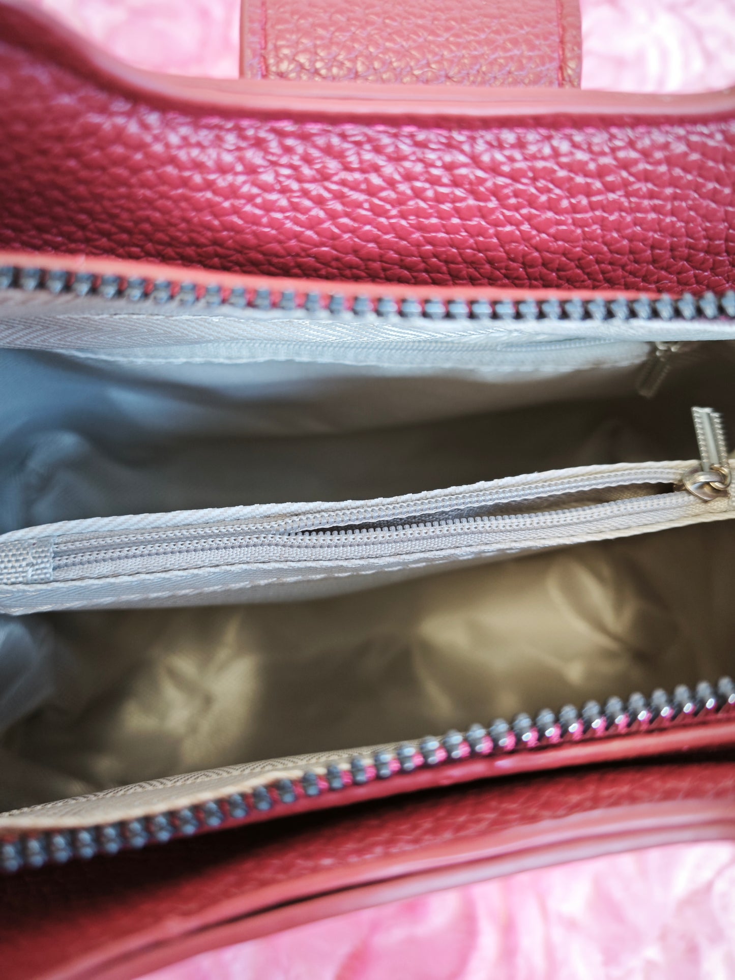 Burgundy Leather Handbag with Metal Buckle