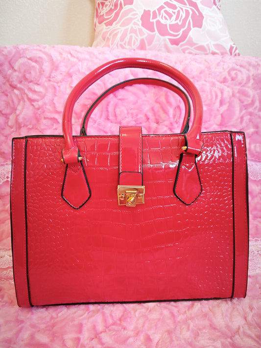Red Patent Crocodile 3-Piece Handbag