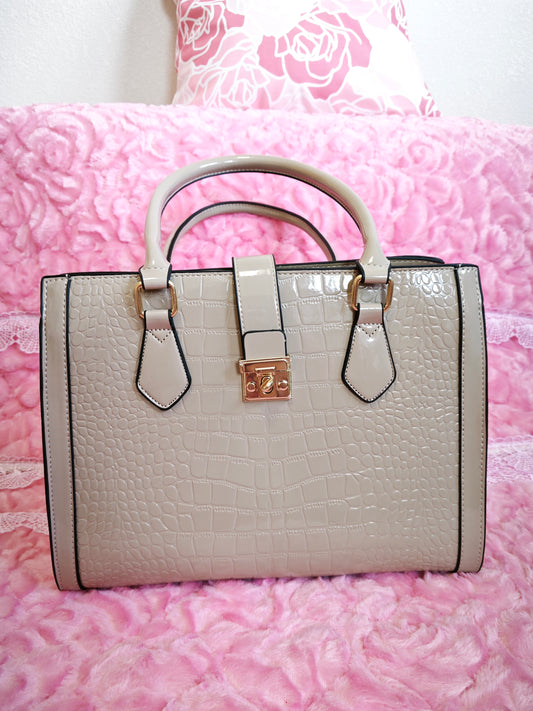 Light Gray Patent Crocodile 3-Piece Handbag