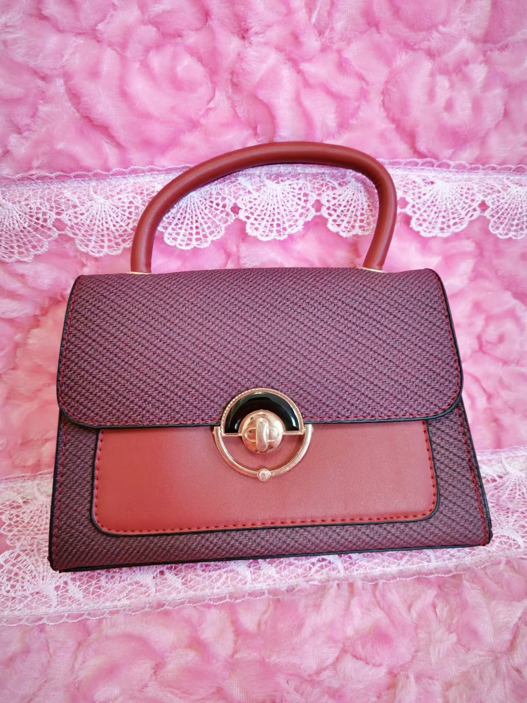 Burgundy Textured 2-Piece Handbag