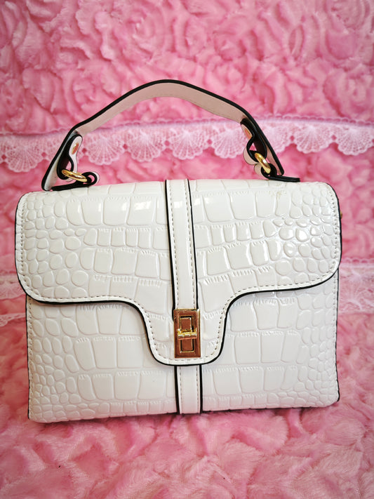 Off-White Patent Crocodile Handbag