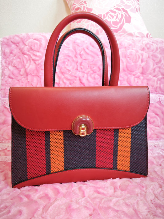 Burgundy & Multi-Stripe 2-Piece Handbag