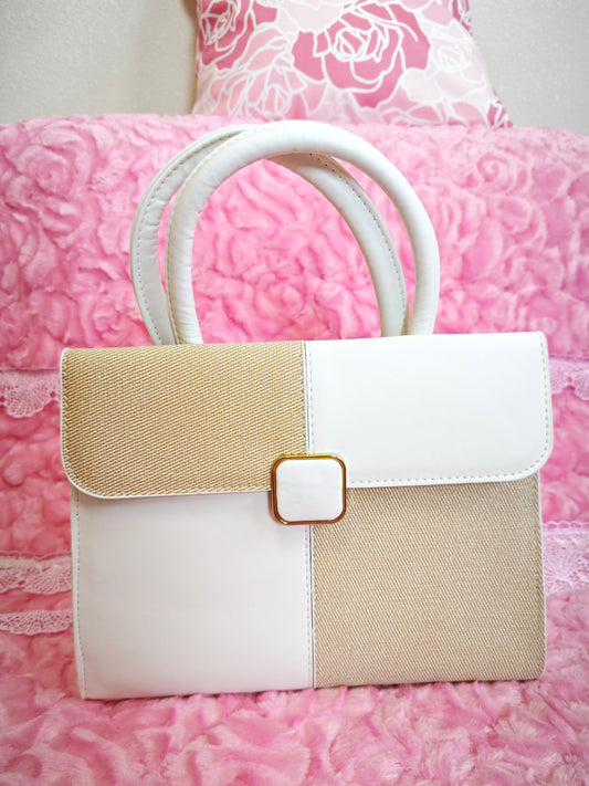 Off-White & Light Brown Textured 2-Piece Handbag