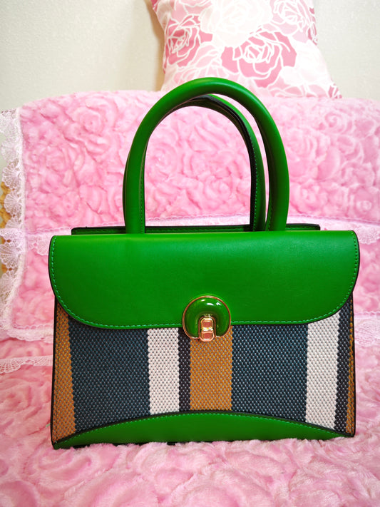 Emerald Green & Multi-Stripe 2-Piece Handbag