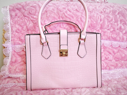 Soft Pink Patent Crocodile 3-Piece Handbag