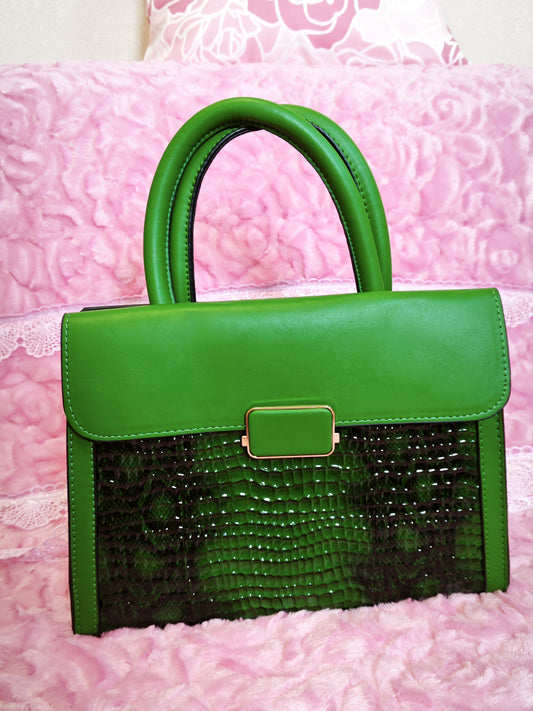 Dark Green & Crocodile-Print 2-Piece Handbag