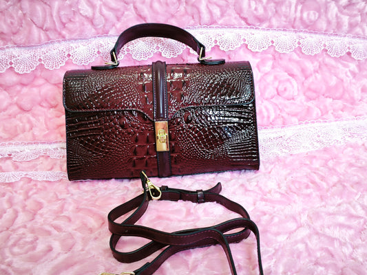Burgundy Patent Crocodile Handbag