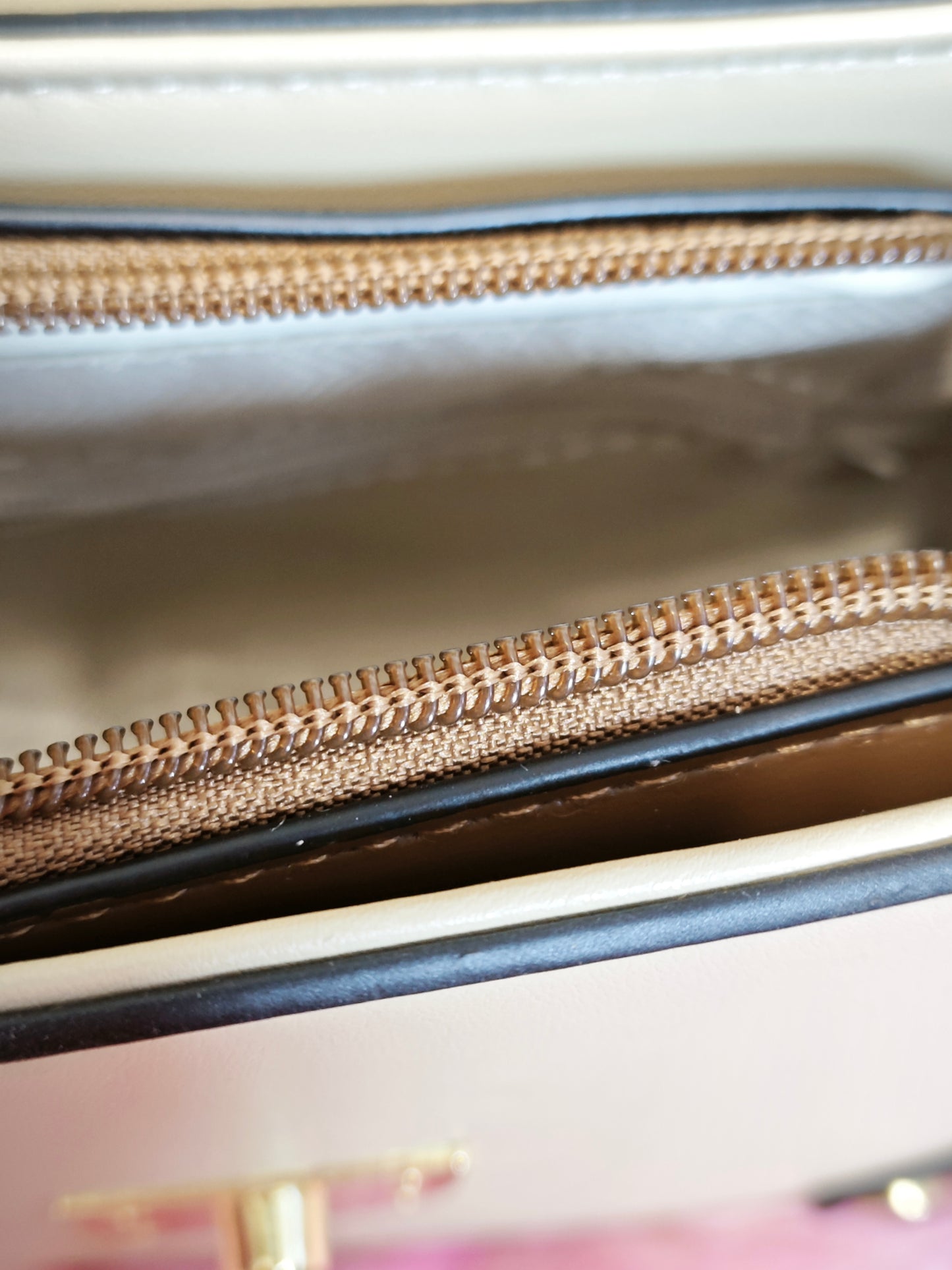 Light Apricot & Brown Stitched Handbag