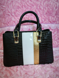 Black Crocodile Texture Color-Block Mother-Child Tote Bag (M165)