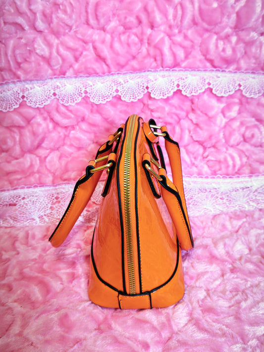 Orange Patent Shell-Shaped Handbag