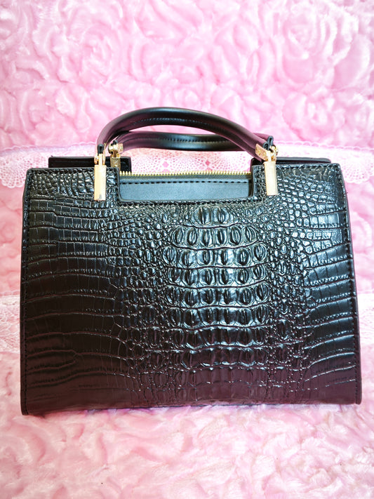 Black 3D Crocodile-Print Handbag