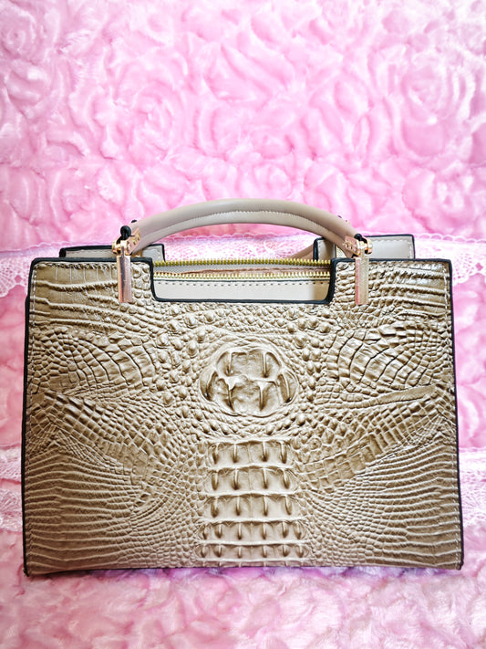 Light Gold 3D Crocodile-Print Handbag