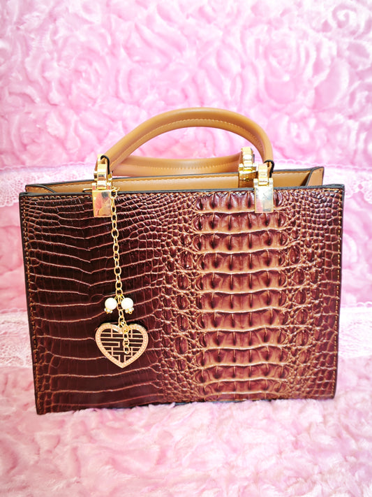 Brown Gradient 3D Crocodile-Print 3-Piece Handbag