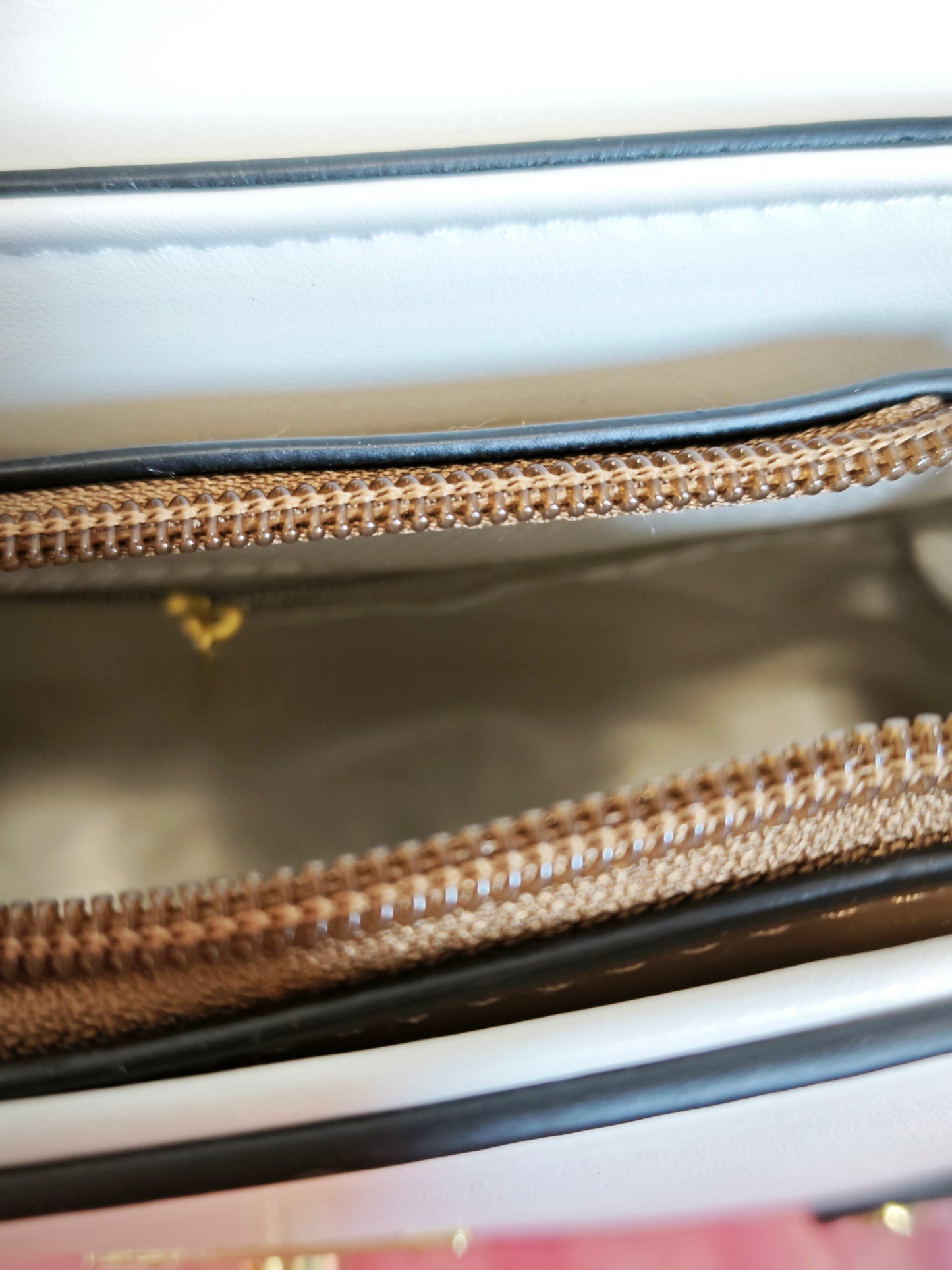 White & Brown Contrast-Stitched Handbag