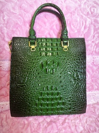 Dark Green Gradient Crocodile Pattern Metal Chain Tote Bag (M181)