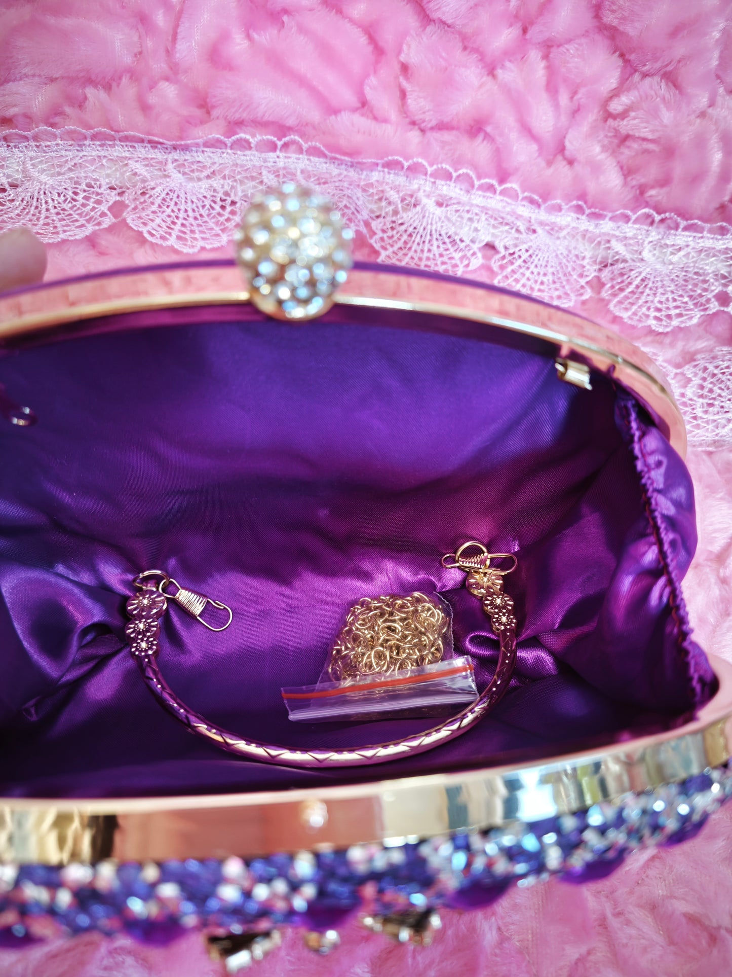 Purple Crystal-Embellished Oval Evening Clutch