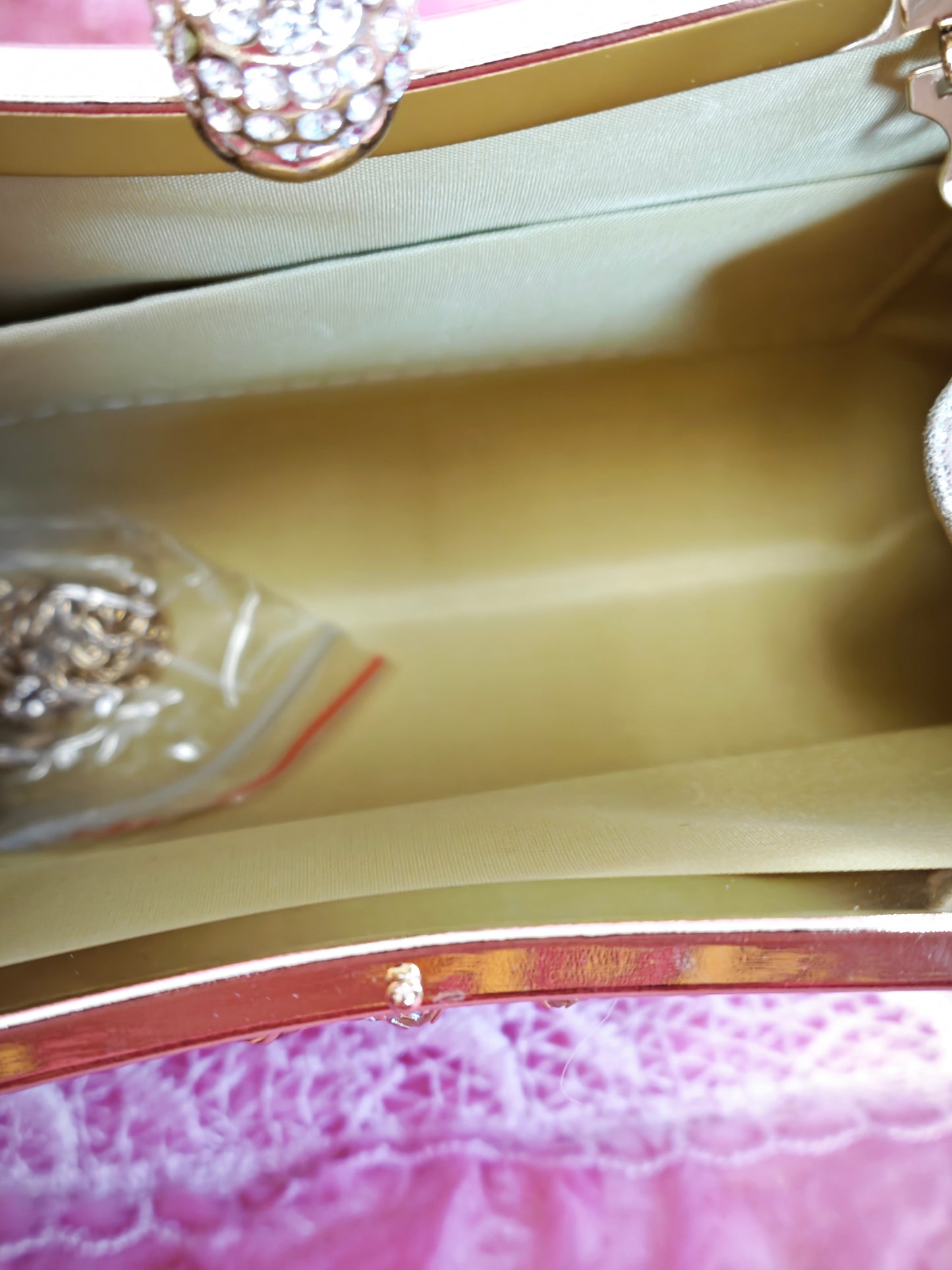 Gold Crystal-Embellished Evening Handbag with Metal Handle