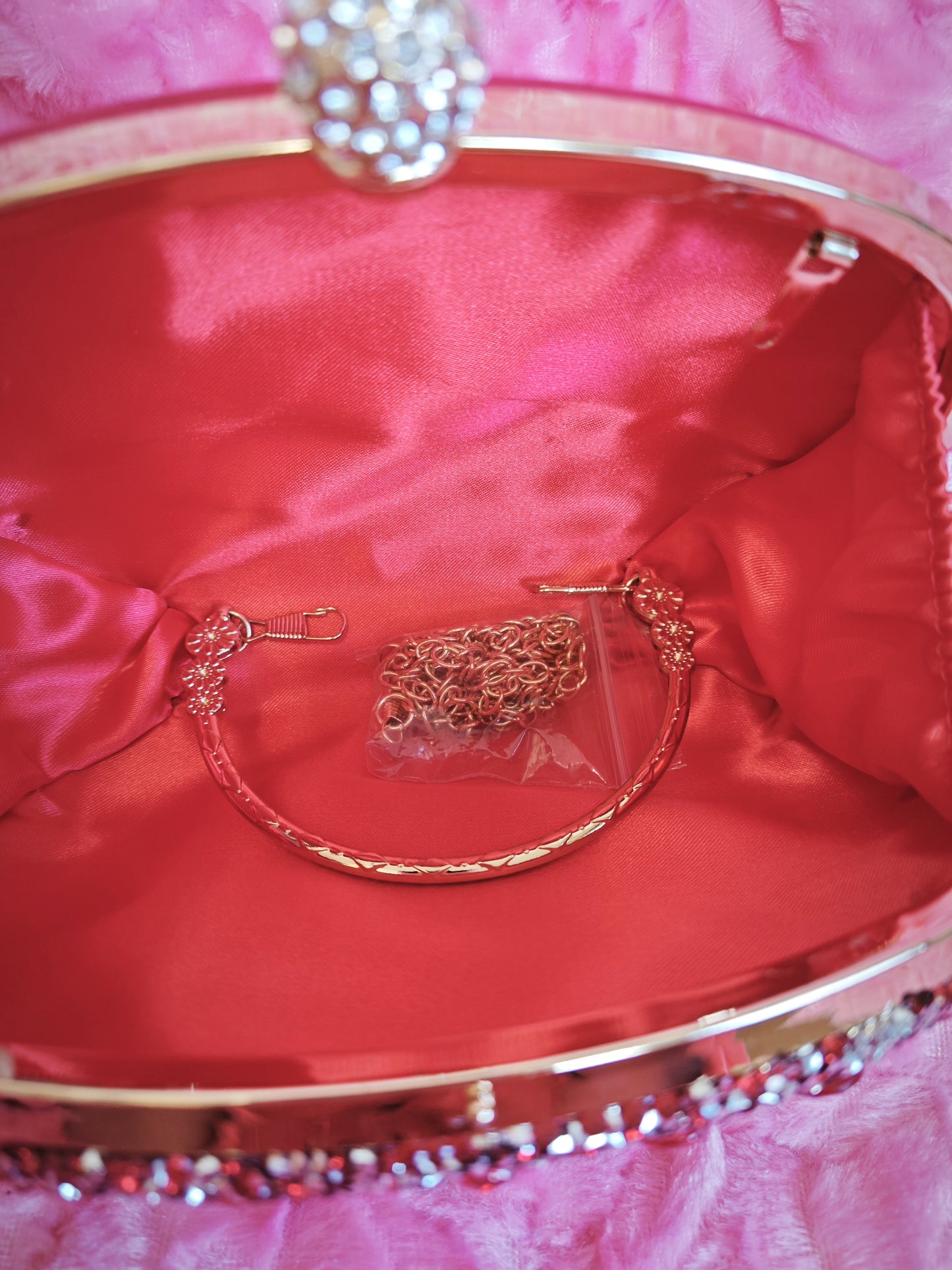 Red Crystal-Embellished Oval Evening Clutch