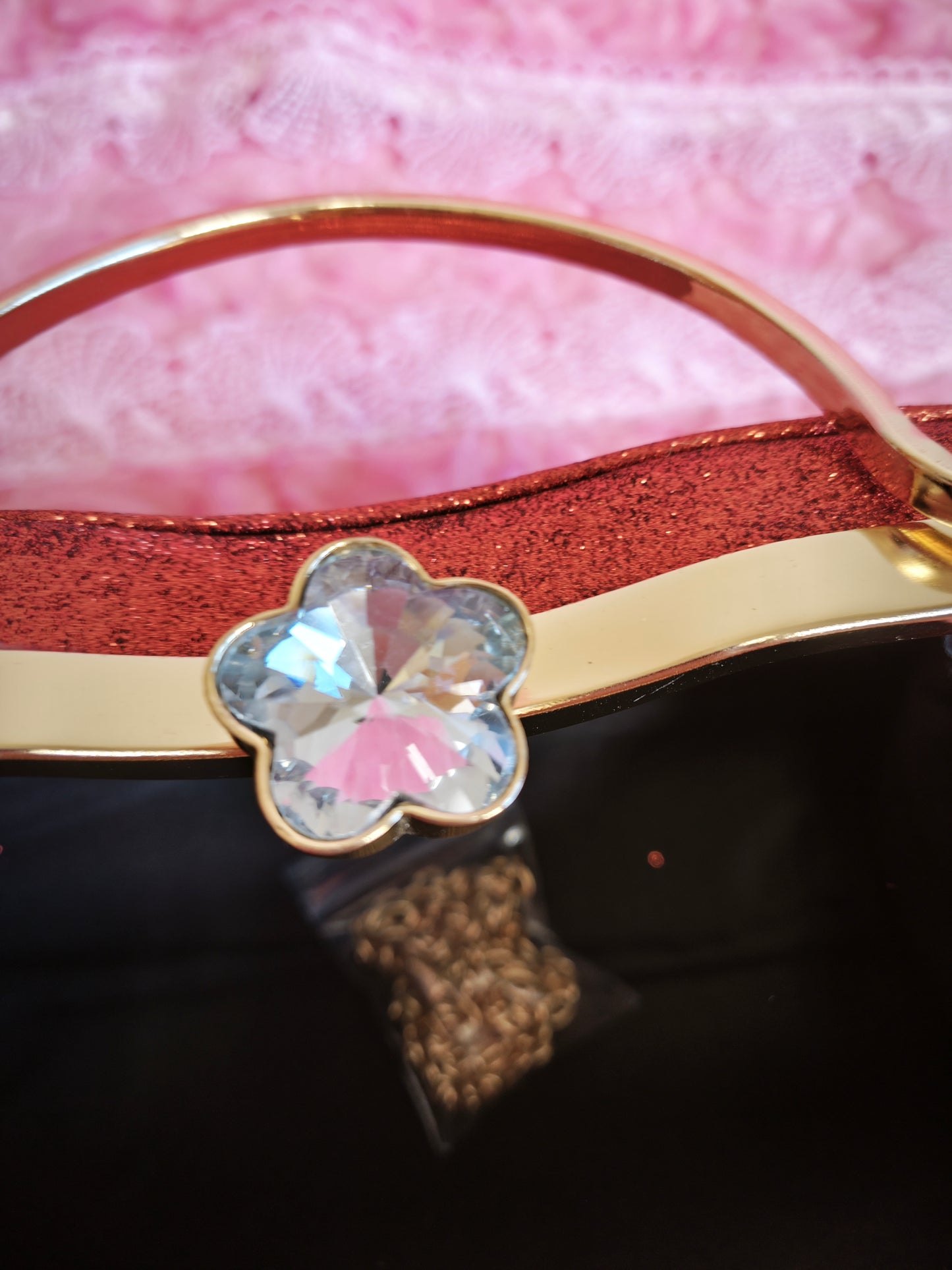 Red Crystal & Gold Fan-Pattern Evening Handbag