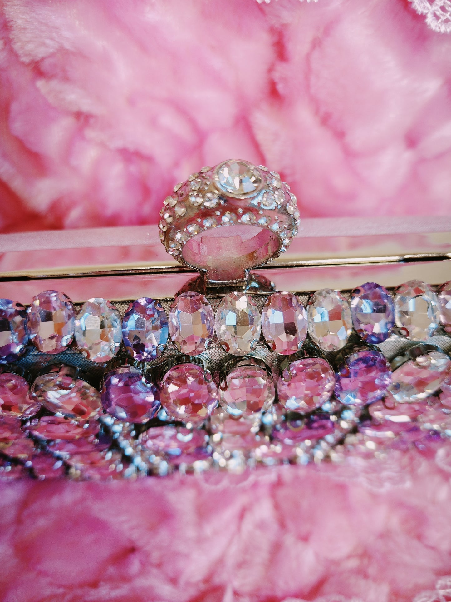 Pink-Purple & Silver Crystal Gradient Evening Clutch