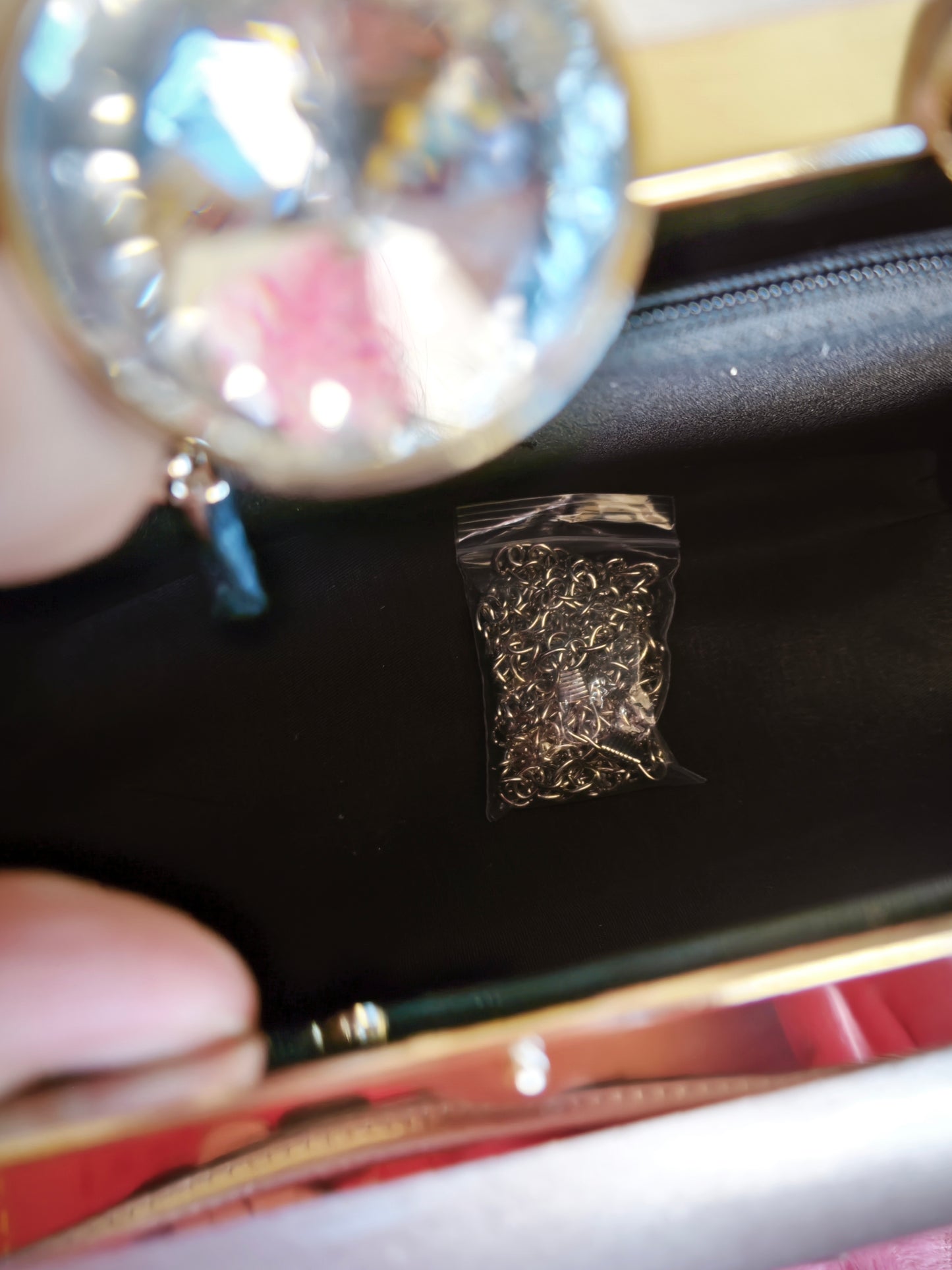 Silver Satin & Multi-Colored Crystal Floral Evening Handbag