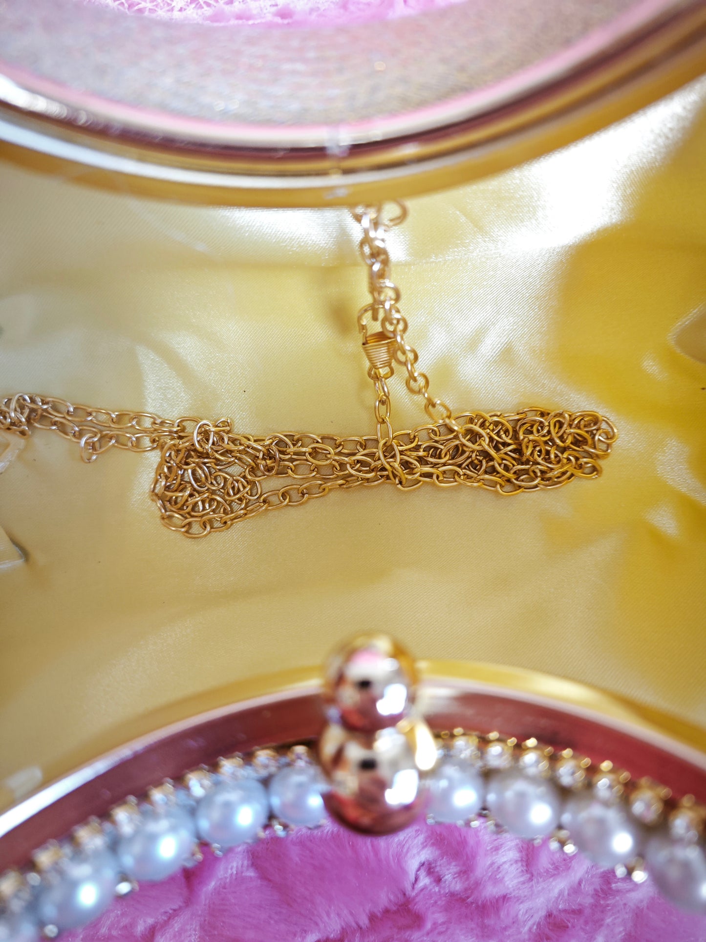 Gold Pearl & Crystal Tassel Hoop-Handle Evening Handbag