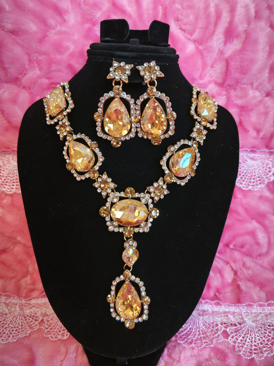 Gold-Plated Champagne Crystal Jewelry Set