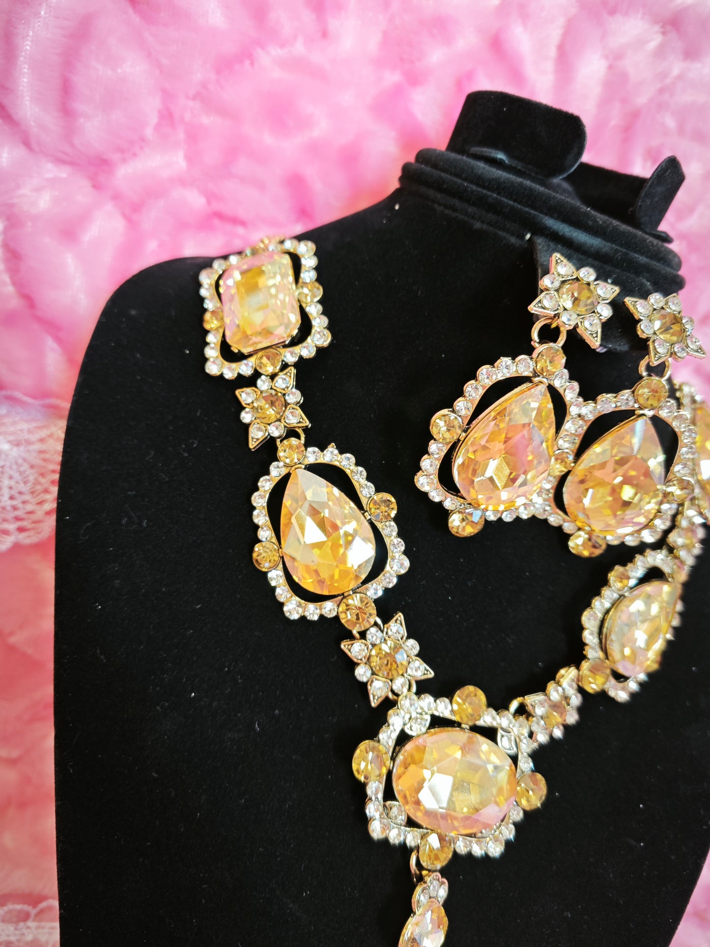 Gold-Plated Champagne Crystal Jewelry Set