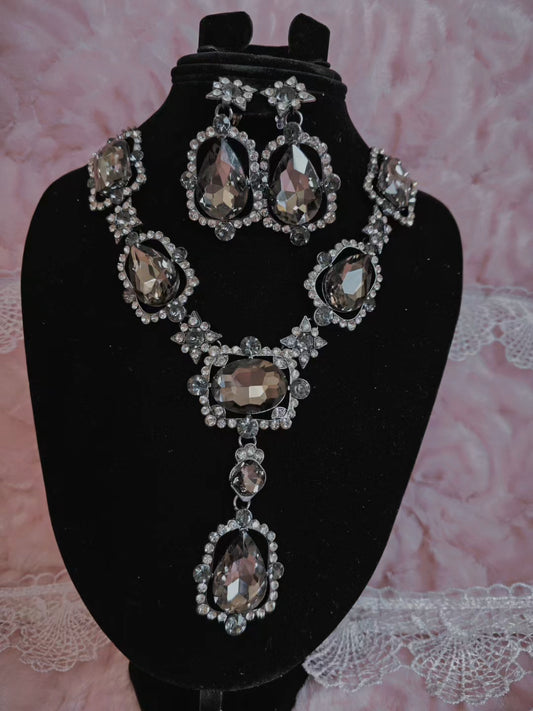 Smoky Gemstone Starburst Necklace & Earring Set