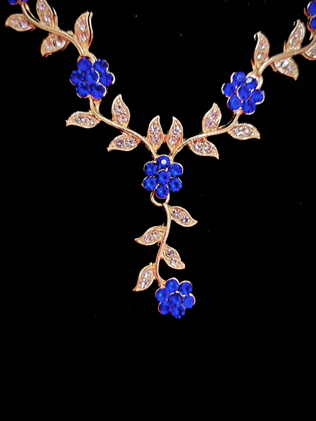 Gilded Sapphire Flower Vine Necklace & Earring Set