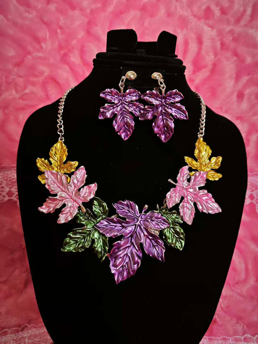 Pastel Maple Leaf Statement Necklace & Earring Set