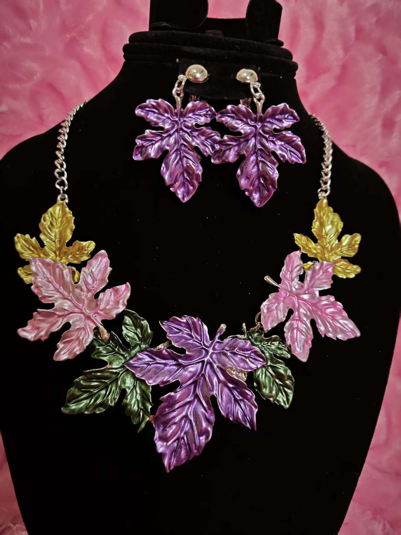 Pastel Maple Leaf Statement Necklace & Earring Set
